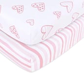 Travel Cot Fitted Sheet, 2 Pack, 100% Jersey Knit Cotton Pack n Play Sheets or Playpen Sheets(95×65cm), Ultra Soft and Breathable for Baby Girls