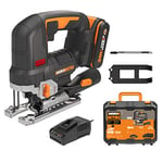 WORX NITRO - Scie sauteuse Brushless pendulaire multimatériaux sans fil 20V - 2,5Ah - WX542 (Livrée avec une batterie et un chargeur, guide parallèle, adapteur aspirateur, lame bois)