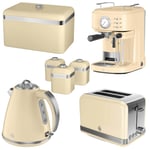 Swan Retro Cream Kitchen Set Kettle Toaster Coffee Machine Canisters Bread Bin