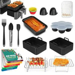 Air Fryer Accessories, 12 Pcs Air Fryer Accessories for Ninja Dual AF300UK AF400UK and Oven, Microwave,Including Reusable Silicone Dual Basket Air Fryer Liners, Air Fryer Racks,Cake Mould,Gloves,etc