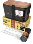 Umami Bento Lunch Box, Couverts & 2 Pots à Sauce Inclus, Boîte Repas Encastrable, Lunchbox Micro-Ondable, Boîte à Lunch Adulte Compartimentée, Bento Box, Cerise Noire, 1500 ml