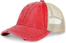 CHOK.LIDS Everyday Premium Washed Trucker Hat Unstructured Vintage Distressed Pigment Dyed Cap Adjustable Outdoor Headwear (Red.)
