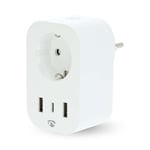 Nedis SmartLife Smart Plug, Wi-Fi, 3680W, tyyppi F (CEE 7/7) / 1x USB-C / 2x USB - valkoinen