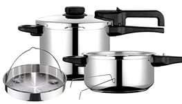 Fagor Dual Xpress Autocuiseur à Pression 6 + 4 L Induction, Express Super Rapide, Acier Inoxydable 18/10, tout type de cuisines, Régulateur de Pression, 5 Systèmes de Sécurité, avec Panier