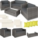 TecTake® Salon de Jardin Exterieur en Poly Rotin & Aluminium 4 Places 1 Canapé 2 Fauteuil Salon et 1 Table de Jardin, 2 Sets de Housses, Mobilier de Jardin pour Amenagement Balcon Terrasse Veranda