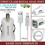 Dual USB 2 Ports 3.1A Car Charger Adapter & 2M Cable For Huawei Mate 7 8 P Smart