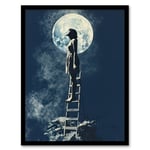 Reach for the Moon and Stars Blue Painting Framed Wall Art Picture Print