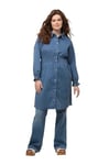 Ulla Popken Femme Grandes Tailles Longue Veste en Jean cintrée à col Chemise, Coton Bio Bleu Jean 50+ 818946902-50+