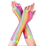 Bright Rainbow Ombre Fishnet Gloves 80s 90s Dance Gay Pride Fancy Dress Party