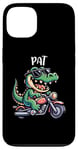 Coque pour iPhone 13 Pat Funny Alligator Moto Design pour garçon Nom Pat