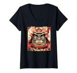 Womens Daruma Doll Japan Japanese Art Samurai Ukiyo-e Vintage V-Neck T-Shirt