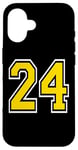 Coque pour iPhone 16 Numéro 24 en version poche jaune, blanc, noir