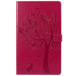 Saturcase Coque Pour Amazon Fire Hd 10 2017, Arbre À Chat Pu Cuir Magnétique Portefeuille Support Porte-Carte Coque Housse Étui Pour All-New Amazon Fire Hd 10 Tablet (7th Gen, 2017 Release) (Rouge)