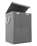 Grey Fabric Laundry Basket Hamper Lid & Handle Ideal for Clothes Storage UK