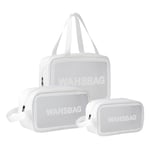 Namenand Trousse de Toilette Transparente Set, 3 Pièces Kit de Voyage pour l’Avion, PVC Étanche Trousse de Maquillage de Femme Homme Voyage, Trousse de Maquillage Légère pour Voyage Set (Blanc)