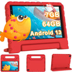 Tablette 8 Pouces Avec Wifi 6,Android 13,7Go Ram+64Go Rom(1Tb Tf),Tablette Educative Enfants Hd Écran Ips 1280 * 800,Contrôle Parental,Étui Antichoc Eva,Rouge Indigo