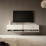 Selsey - mirrgo - Meuble tv 140 cm marbre blanc avec insert d'or