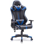 Woltu - Racing Chaise en similicuir Fauteuil de bureau inclinable pivotant avec accoudoir et appuie-tête, hauteur réglable, Bleu Noir