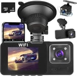 3 Caméras Lens Dashcam Voiture Avant Arrière avec WiFi,Carte SD 64G,1080P HD Camera Embarquée Voiture Dash Cam Voiture Grand Angle 170°,G-Capteur,WDR,Mode Parking,Enregistrement en Boucle