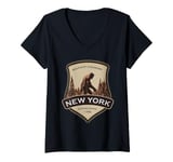 Womens New York with a Bigfoot, or a Sasquatch V-Neck T-Shirt