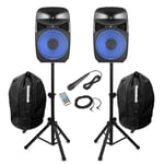 Vonyx VPS102A 10" Active Bluetooth Disco Speakers DJ PA System wth Stands & Bags