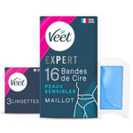 Veet EXPERT - 16 Bandes de Cire Froide Maillot - Peaux Sensibles - Finition Parfaite - Epilation Longue Durée