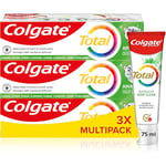 Colgate Total Advanced Deep Clean Toothpaste, 3 x 75 ml | Fluoride toothpaste | 24-hour bacterial defence* | Advanced cleansing technology with amino and zinc| Mint toothpaste | Fresh breath