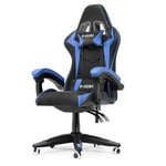 bigzzia Chaise Gaming - Ergonomique Chaise de Gaming avec Coussin Lombaire + appuie-tête - PU Cuir Chaise Bureau réglable en Hauteur - Fauteuil Gaming pour Adultes Enfants - Bleu