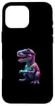 Coque pour iPhone 16 Pro Max Gaming Dinosaurs- Le T-rex joue aux jeux vidéo