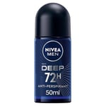 NIVEA MEN DEEP Roll-on déodorant 6 x 50 ml, déodorant homme avec formule anti-bactérienne avec charbon actif, déodorant anti-transpirant pour 48 h de fraîcheur intense