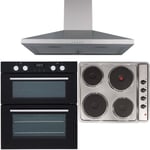 SIA 60cm Double Electric Built-under Oven, 4 Zone Hob & Stainless Steel Hood Fan