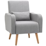 Nordic Armchair Linen Touch Sofa Chair Cushioned Pillow Wood Legs