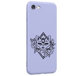 Coque violet Iphone 7 8 et SE 2020 et 2022 chat fleur