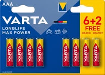 Pile alcaline AAA (LR03) Varta Max Tech, lot de 6 + 2 gratuites