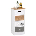 Chiffonnier étagère avec 4 tiroirs en bois paulownia shabby chic blanc gris