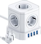 Multiprise Cube 9-en-1 avec USB,Multiprise 5 Prises avec 4 Ports USB,Prise avec Interrupteur,Multiprises Parasurtenseur avec Interrupteur et Cable 2M,Rallonge Multiprise 2500W,Blanc