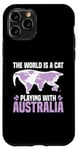 Coque pour iPhone 11 Pro Le monde est un chat qui joue avec l'Australie World Map Traveler