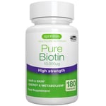 Pure Biotin 10,000 mcg, Hair Growth Supplement, D-Biotin, Clean Ingredients, 1-a-Day, 180 Capsules, Support Skin Health & Energy, Lab Verified, Vegan & Hypoallergenic, by Igennus