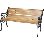 Banc de jardin HHG-707, banc du parc, banquette en bois, fonte, 2 places, 125cm, 20kg, marron clair