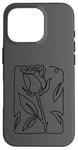 Coque pour iPhone 16 Pro Rose noire abstraite dessin minimaliste Line Art