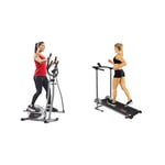 Sunny Health & Fitness Legacy Stepping Elliptical Machine, Total Body Cross Trainer with Ultra- Quiet Magnetic Belt Drive SF-E905 and Foldable Treadmill, Manual Compact Mini Treadmill SF-T1407M