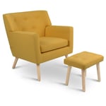 Idmarket - Fauteuil scandinave liv avec repose pieds en tissu jaune