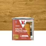 V33 Vernis bois extérieur Chêne moyen satin - Haute Protection - Haute résistance rayures et UV - Anti-goutte et tendu parfait - Ecolabel - 0,5L