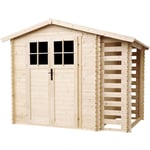 Abri de jardin en bois avec à bûches / rangement 4,47 m² - avec sol imprégné – extérieur H218 x 272 x 206 cm - porte verrouillable de haute qualité