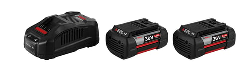 Bosch Startsett 2 x GBA 36V 6.0Ah + GAL 3680 CV Professional i pappeske med 2 stk. 6,0 Ah li-ion-batterier