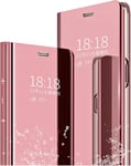 Coque Samsung Galaxy A20 Pas A20e + 2 Verre Trempé, Miroir Case Avec Stand Flip Protection Pour Samsung Galaxy A20 - Rose