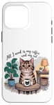 Coque pour iPhone 16 Pro Max Mignon café et chat amoureux des chats drôles et citations de café femmes