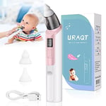 URAQT Baby Nasal Aspirator, Baby Nose Sucker Electric Nose Cleaner with 6 Suction Levels and 2 Sizes Silicone Tips, Anti-backflow Nose Vacuum Cleaner Rechargeable Nasal Sucker for Newborns, Toddlers