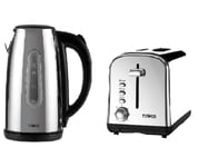 Jug Kettle Toaster 2 Slice  Silver  1.7L 3kW Brushed Steel Tower