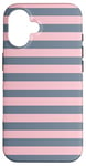 Coque pour iPhone 16 Rose Gris rayé Girly Esthétique Preppy Stripes